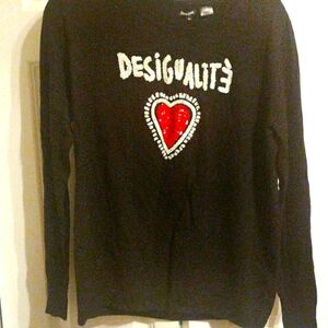 Desigual Black Sweater with Red Heart Cashmere Blend